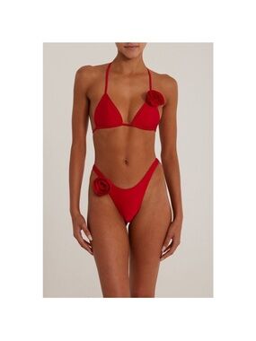 NWT 3 piece SAME Red Floral Accent Bikini Set